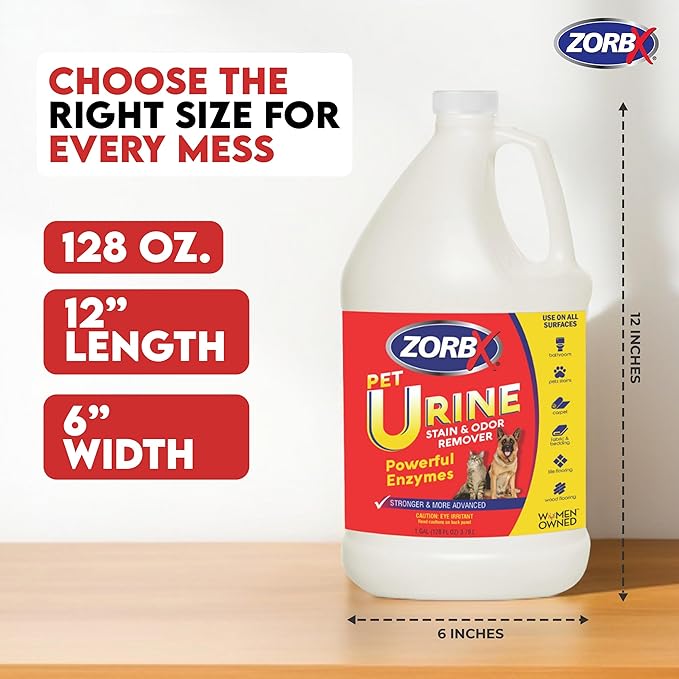 ZORBX Pet Urine Stain and Odor Remover Spray 128 FL Oz - Dog, Cat Urine Enzyme Odor Destroyer - Perfect Solution for Unpleasant Urine Odor and Stain Remover - Hardwood Floors & Carpet Cleaner