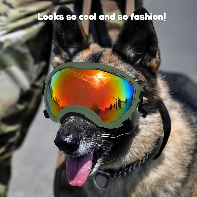 Dog Goggles,UV Protection Dog Sunglasses for Medium-Large Breed,Dogs Eye Protection with Adjustable Strap (Army Green)