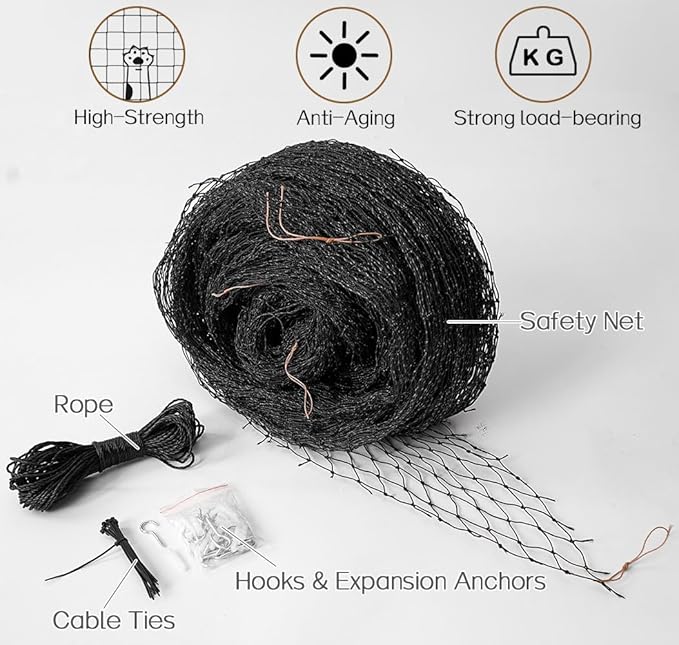 Cat Balcony Net, Steel Wire Reinforced, Anti-Fall Fence, Safety Net, Extra Strong (10 X 26 Ft)