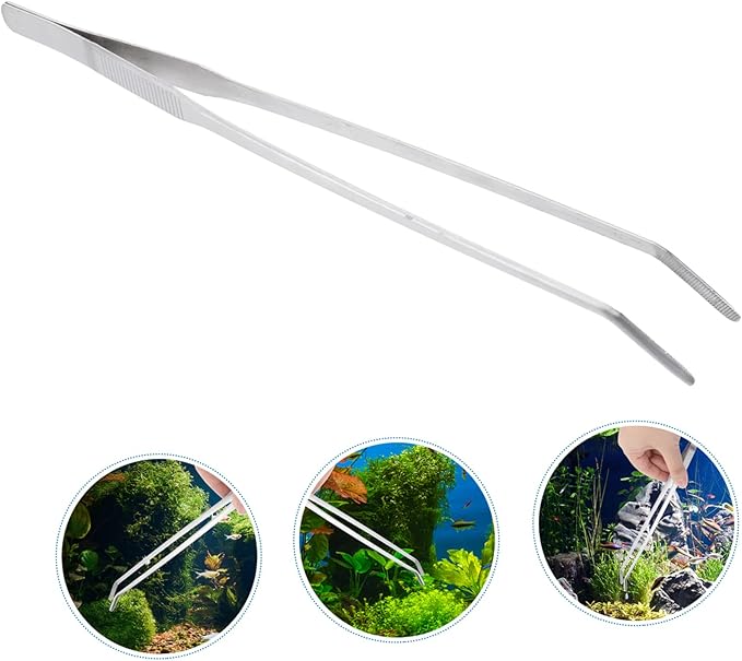 DOITOOL 3pcs Curved Tip Stainless Steel Tweezers for Aquatic Plants Ergonomic Design for Fish Tank Maintenance Resistant Tool for Trimming Low-growing Aquarium Plants