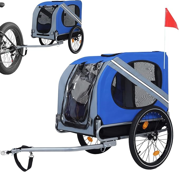 Large Dog Trailer for Bike, Folding Bike Trailer for Dogs with 18.9" Wheels, 120LB Capacity All-Terrain Pet Carrier, Universal Bicycle Coupler