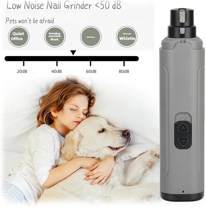 Pet Nail Grinder with LED Light, 2 Speeds & Diamond Bit Grinder - Quiet Electric Dog Nail Trimmer for Small to Large Dogs, Cats, Puppies - USB Rechargeable File for Painless Paw Care at Home