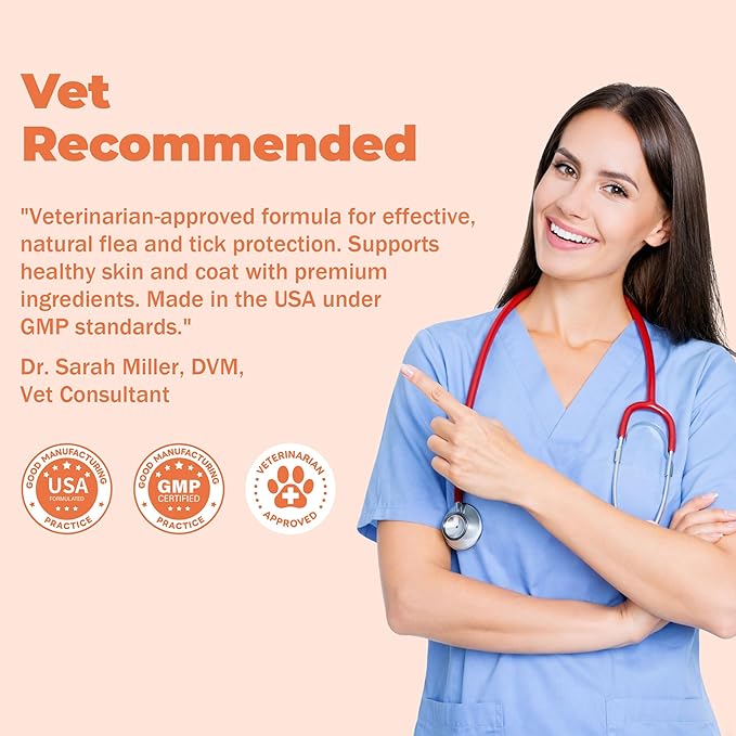 Flea and Tick Prevention for Cats – Cat Flea & Tick Control Supplement with Skin & Coat Support, Natural Formula for Fleas, Immune & Digestive Support – 200 Chews