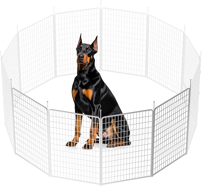 SunsGrove Indoor Dog Playpen with Wider Door, 50 inch 4 Panels Non Slip Dog Pen Indoor, Anti Rust Dog Fence, Free and Safe Play, White