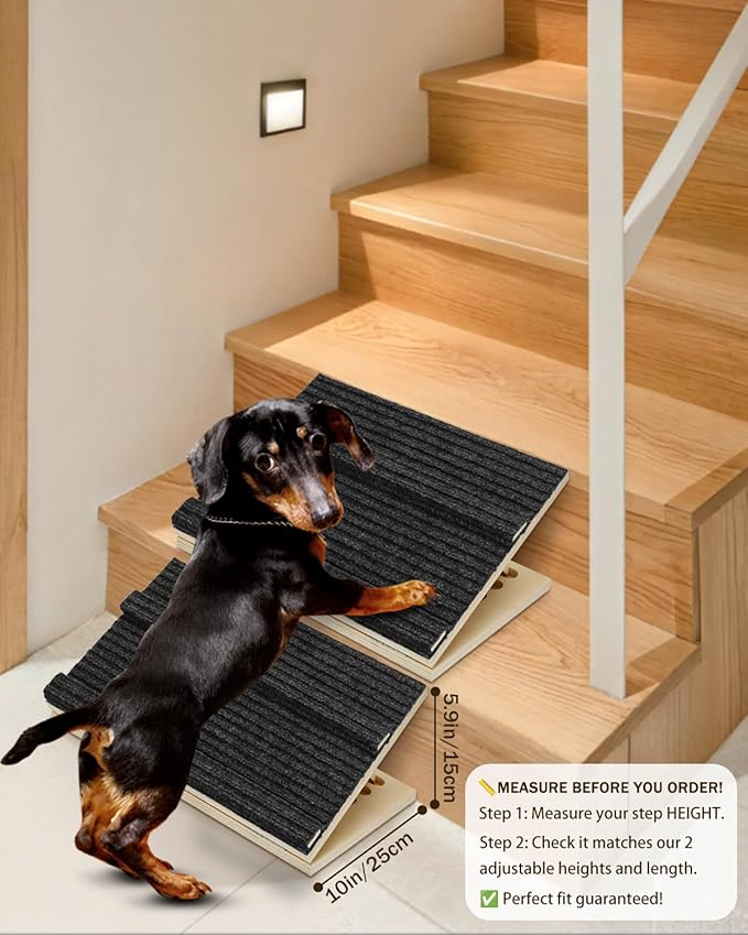 Foldable Wooden Dog Ramp for Stairs, Upgraded Non-Slip Dog ramps, 1 Pack for Dogs and Cats， Step and Stair for Injured and Elderly Pets（No Installation Required）