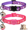 2PCS Breakaway Cat Collars with Bell Cute Kitty Glow in The Dark Adjustable Kitten Collars 7.9-13.0 Inch(Purple&Pink)