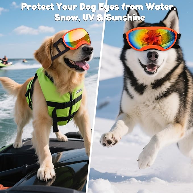 Dog Goggles,UV Protection Dog Sunglasses for Medium-Large Breed,Dogs Eye Protection with Adjustable Strap (Orange)