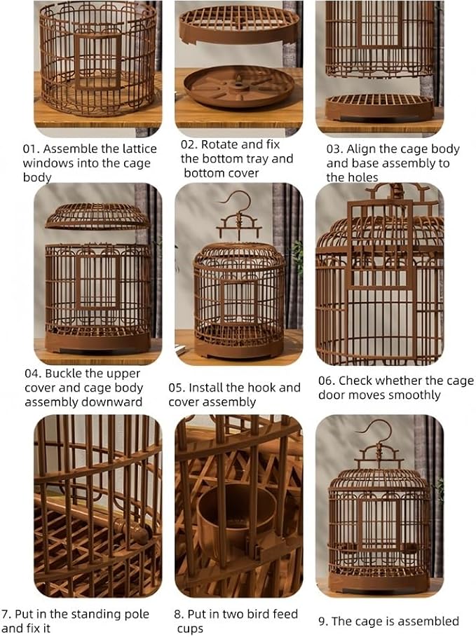 Retro Bird Cage, Parrot Carrier with Hook and Stand, Portable Birds Carrier for Balcony, Living Room, or Outdoor
