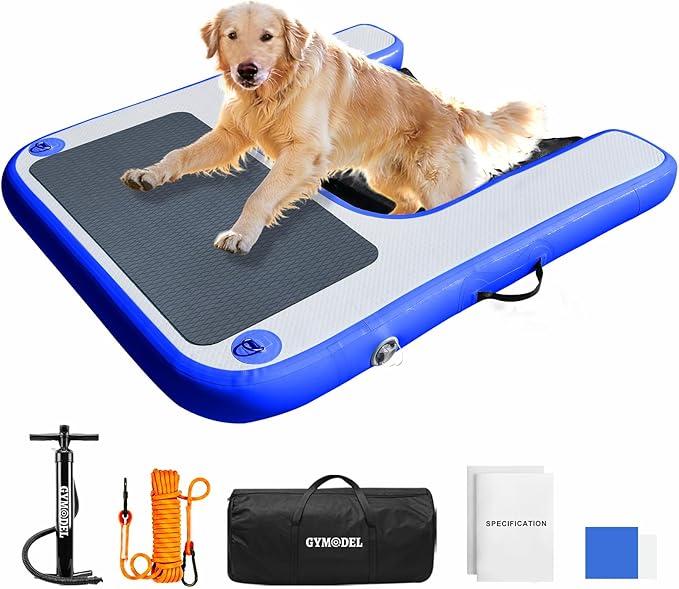 Inflatable Dog Boat Ramp, Non-Slip EVA Dog Float Floating Ramp Ladder for Pools Boats Docks, Safe & Easy Water Access for Large Dogs, Blue