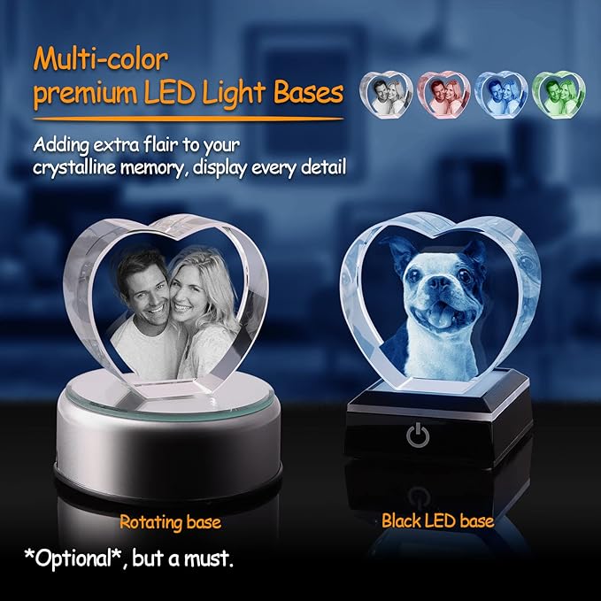 Dog Memorial Gifts for Pet Loss – Personalized Crystal Photo for Dogs & Cats, Custom Laser Etched Crystal (Heart Shape, Small Size)