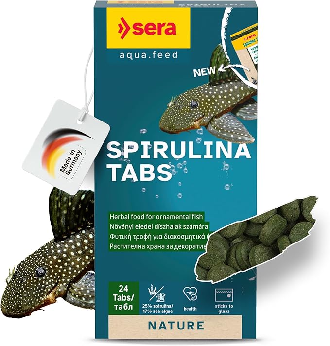 Sera Spirulina Tabs Nature 24 Tabs Plant-Based Food for Fresh Saltwater Fish | Boosts Digestion & Vitality | Free from Dyes & Preservatives | Ideal for Herbivorous Aquarium Inhabitants