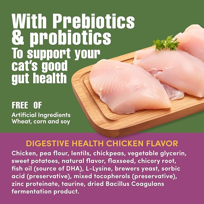 Get Naked Digestive Health Crunchy Cat Treats 2.5oz - Chicken Flavor, Grain-Free Cat Probiotics for Indoor Cats, Supports Healthy Digestion, Dental Health & Immunity, Made in The USA