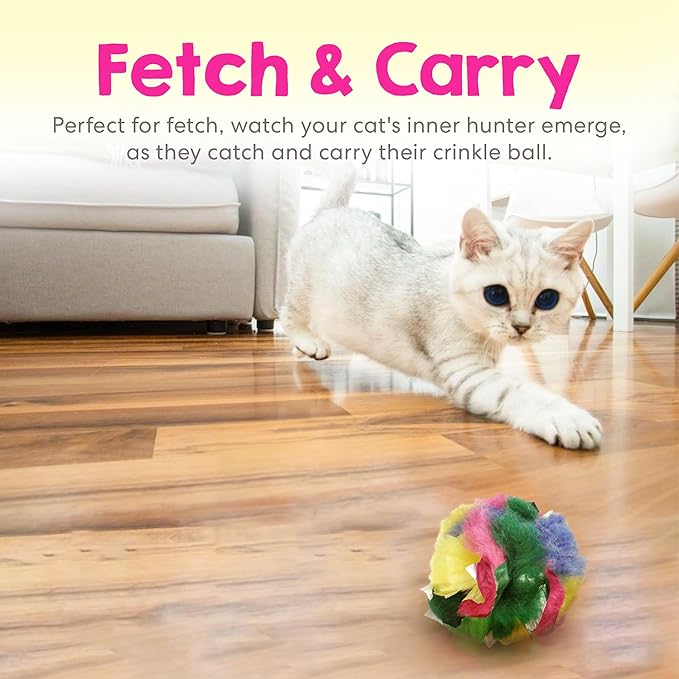 Cat Crinkle Balls 1.5 Inch | 4 Pack | Soft Lightweight Indoor Cat Toys with Durable Crinkle Build and Engaging Crinkle Sound
