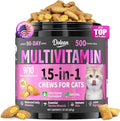 Taurine for Cats Vitamins Treats, 15 in 1 Cat Multivitamin Support Skin, Joint, Digestion & Immune Supplement, 500 Crunchy & Creamy Chews with Essential Vitamins for Cats of All Ages (90-Day Supply)