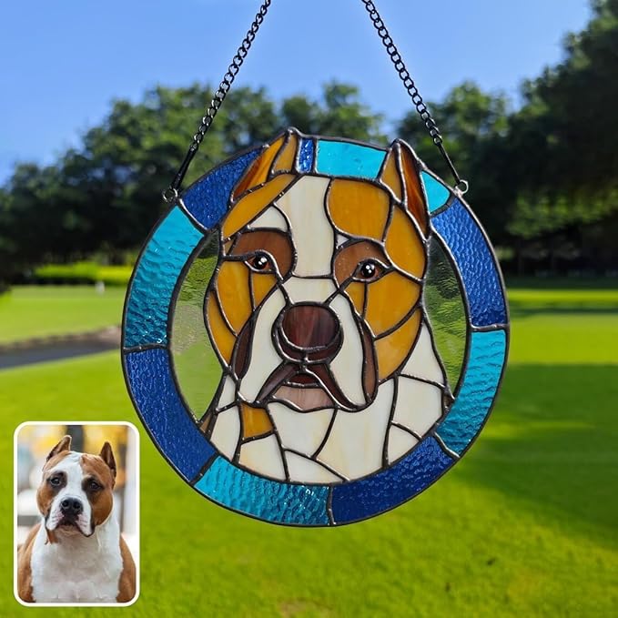 Custom Dog Portrait Stained Glass Catcher, Pet Memorial Stained Glass Photo Catcher, Staineds Glass Dog Memorial, Loss of Dogs Sympathy Gift Personalized, Pet Loss Gifts /13