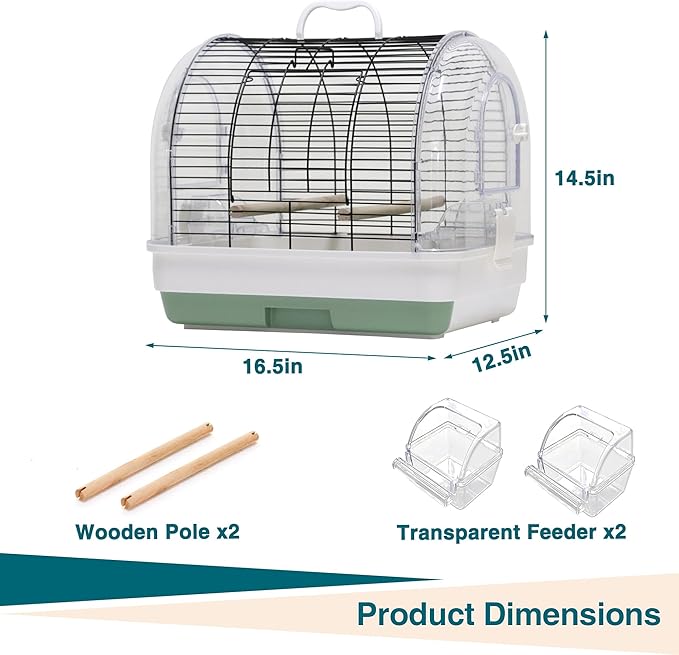 Portable Bird Cage with 2 Perches, Bird Travel Carrier with Food Bowls & Tray, Transparent Plastic Parrot Cages for Cockatiels Lovebirds Canaries Budgies