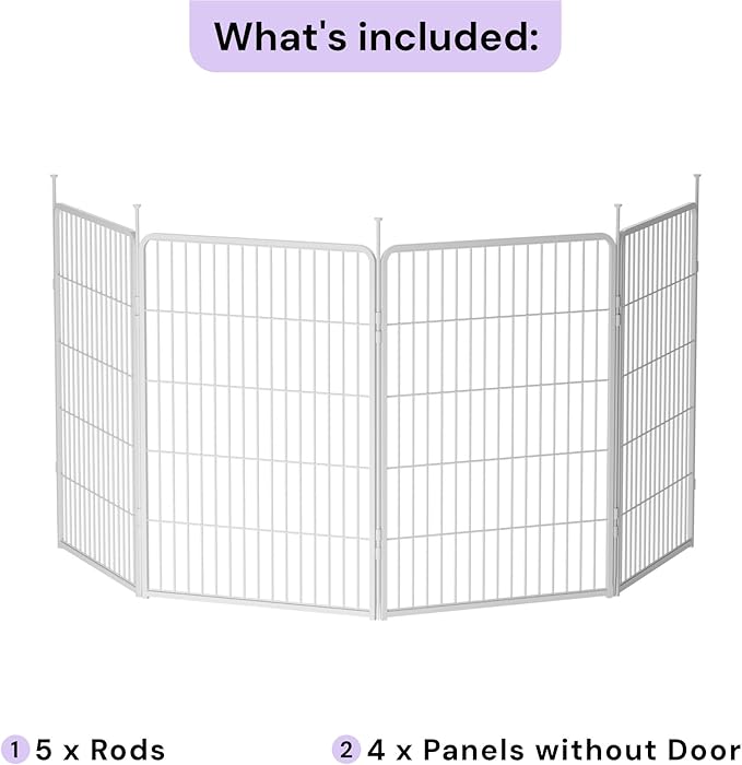 SunsGrove Indoor Dog Playpen, 40 Inch 4 Panels Play Pen for Medium and Large Dogs, Easy Setup Anti-Rust Pet Fence, White