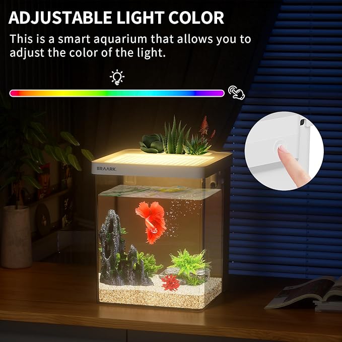 Smart Betta Fish Tank 1.5 Gallon Aquarium with Filter LED Light, Water Pump, Fish Bowl (White)