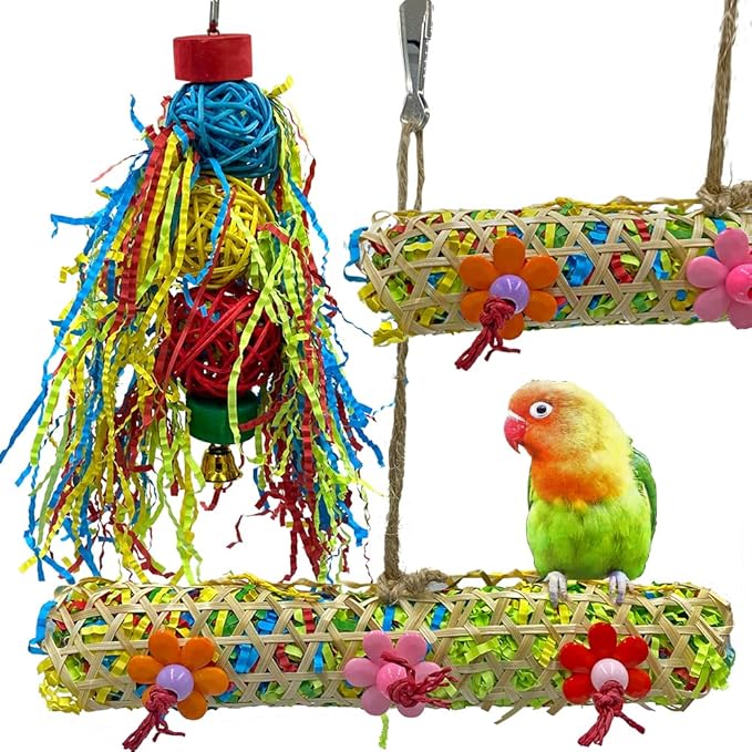 3 PCS Bird Chewing Toys Foraging Shredder Toy Parrot Cage Bird Loofah Hanging Toyfor Small Medium Parrots, Conures, Cockatiel, Budgies, Lovebird Parrotlet, and Bird Cage Accessorie