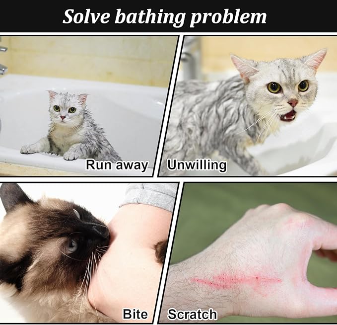 Cat Bathing Bag, Breathable Mesh Cat Shower Bag Anti Scratch Adjustable Grooming Bag for Nail Trimming Polyester Soft Washing Bag