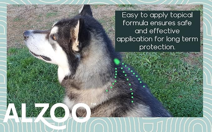 ALZOO Natural Flea & Tick Squeeze-On for Dogs, Helps Repel Fleas, Ticks & Mosquitos, Up to 3-Months Protection, Plant-Based Active Ingredients, Water-Resistant, 3 EZ-On Applicators Per Pack