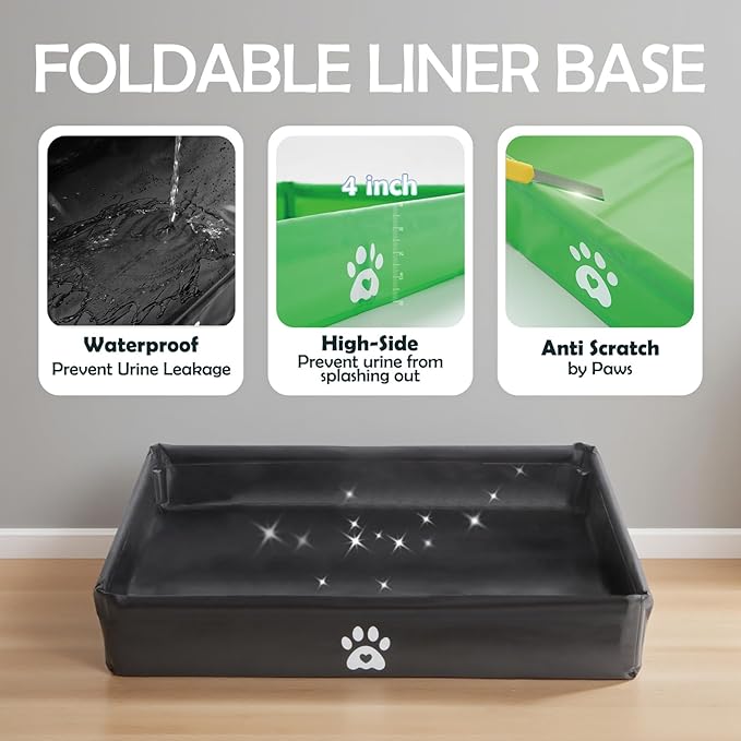 MEEXPAWS Dog Pee Pad Holder Foldable with Dog Litter Box Enclosure High Wall, Puppy Pad Holder Tray Liner Base with DIY Splash Guard, Indoor Dog Potty for Medium to Large Dogs, Leak-Proof, Easy Clean