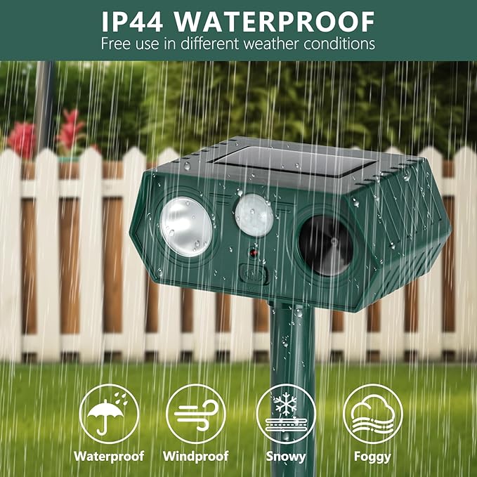 4Pack 2026 Ultrasonic Animal Repellent Outdoor Deer Repellent Devices Solar Animal Repeller Motion Activated Deterrent to Scare Cat Squirrel Rabbit Raccoon Skunk with LED Flash Lights for Yard Lawn