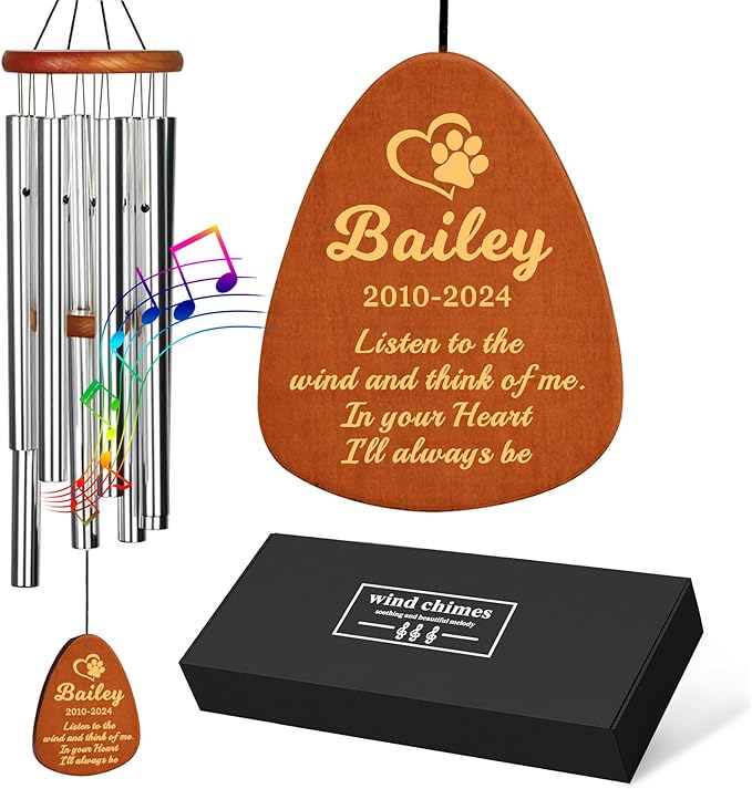 Personalized Dog Memorial Gifts for Loss of Dog, 25.5'' Pet Memorial Gifts for Dogs, Pet Memorial Wind Chimes, Loss of Dogs Sympathy Gift, Pet Passing Away Gift for Loss Loved One(Design 1, Silver)