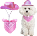 Pet Cowboy Costume Set Neon Sparkly Glitter Space Dog Cat Cowboy Hat Cap Bandana Scarf for Puppy Kitten Halloween Western Cosplay Party (Pink, Medium)