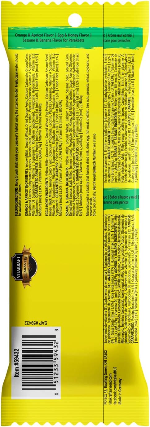 Vitakraft Crunch Sticks for Parakeets, Variety Pack, 2.4 oz | Pack of 2