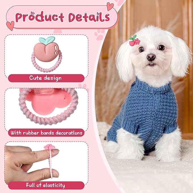 30 PCS Small Dog Hair Bows with Rubber Bands, Pink & Yellow, Cartoon Pattern, Decorative Accessories for Small & Medium Dogs, Puppy, 10+ lbs, All Seasons, Lightweight & Durable