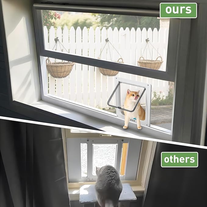 Cat Door for Window, Fits 18"-28" Width Window, Cat Window Door with 4 Locking Modes, Pet Friendly Window Cat Door Insert, Magnetic Closure, Weatherproof, Easy Installation, Clear Plexiglass