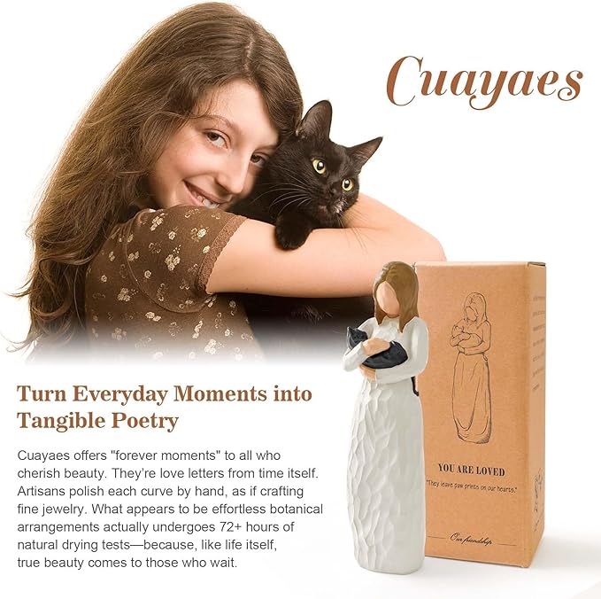 Cuayaes Black Cat Memorial Gifts for Women, Resin Cat Figurines Decor for Cat Lovers, Pet Friendship Guardian Angel Statue, Loss of Cat Sympathy Gift Remembrance Gifts for Cat Mom