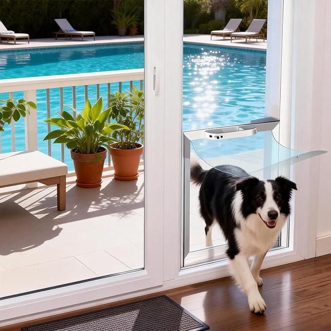 Anti-Shatter Dog Door for Sliding Glass Door,White Sliding Glass Dog Door Insert with Adjustable Height 82.7” to 88.5”, No-Cut DIY Installation,Aluminum Frame & Secure Lock for Large Dogs