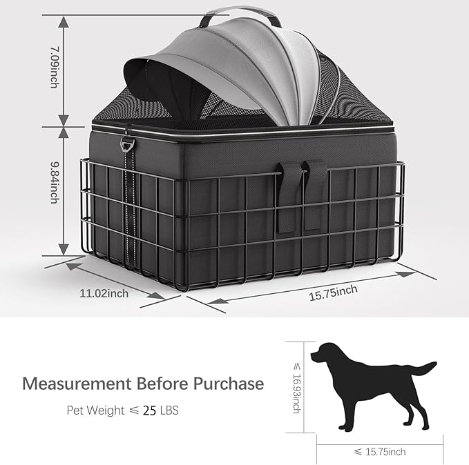 Dog Bike Basket for Rear Rack - 2-in-1 Pet Carrier & Cargo Basket & Rear Bike Rack with Basket