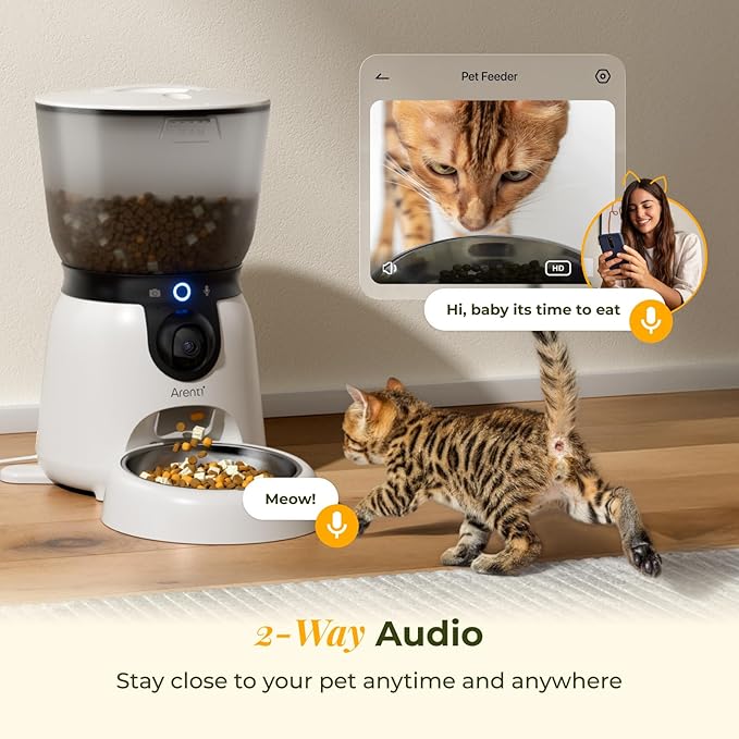 ARENTI Automatic Cat Feeder and Water Dispenser with Camera, 2K Adjustable View & Invisible Privacy Mode, 4.5L Cat Food Dispenser Fountain Combo, 5G/2.4G WiFi, 2-Way Audio, AI Alerts, Battery Backup