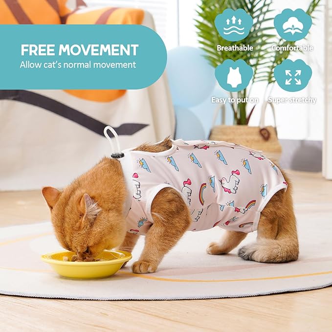 Avont Cat Recovery Suit - Kitten Onesie for Cats After Surgery, Cone of Shame Alternative Surgical Spay Suit for Female Cat, Post-Surgery or Skin Diseases Protection -Rainbow(L)