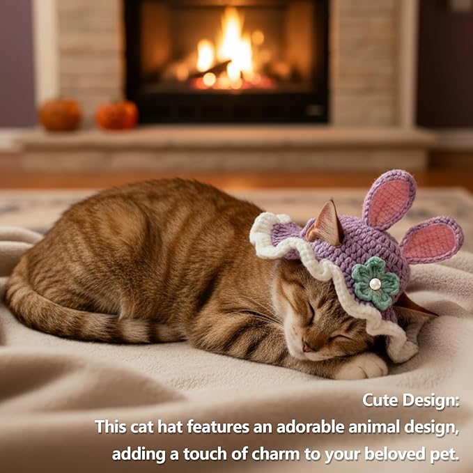 Cute Cat Hats Costume Suitable for 5 to16 lbs - Rabbit Kitten Hat Head Circumference 11" or Less Cat Hats for Cats only Pet Photography Outfits