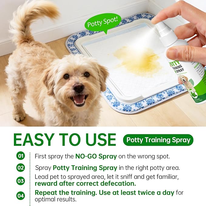 Dog Pee Spray & NO-GO Spray, Indoor & Outdoor Deterrent Spray, Potty Training Spray for Dogs & Cats, Stops Unwanted Chewing, Easy-to-Use Training Set, 3.38 Fl Oz (100ml)