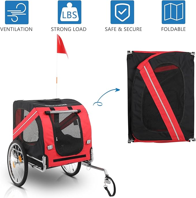 PEXMOR Dog Bike Trailer - Folding Pet Cart w/Universal Hitch, Cargo Carrier for Dog & Quick Release 20" Wheels & 3 Entrances