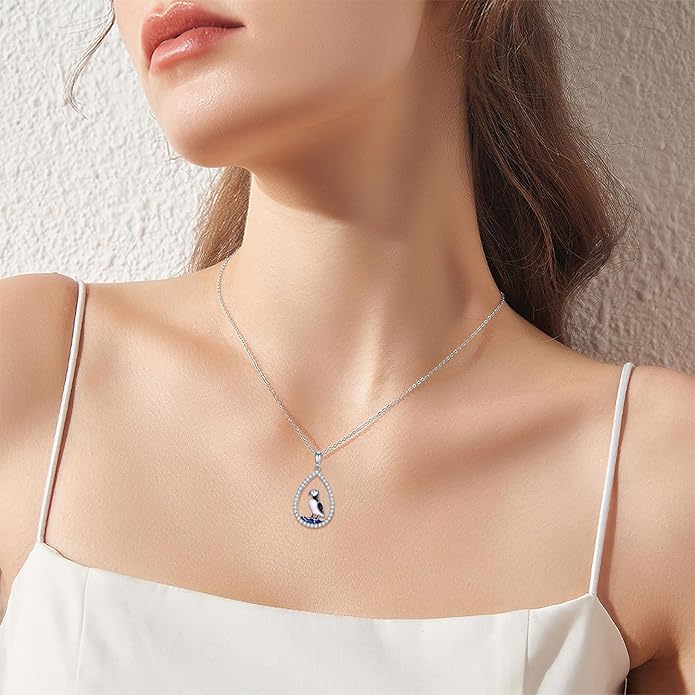KZX Cat/Dog/Phoenix/Eagle/Whale/Shark/Puffin/Starfish/Chicken/Butterfly/Owl/Bee/Frog/Seahorse Necklace Sterling Silver Animal Pendant Jewelry Gift for Women