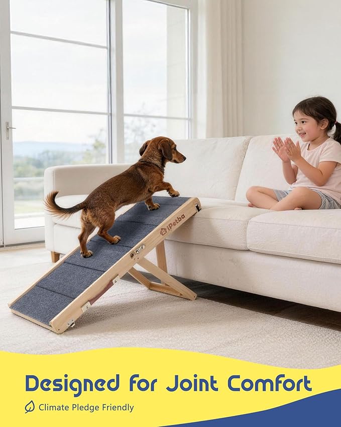 Dog Ramp for Couch & Bed - Joint & Spine Support with Gentle Incline for Small Dogs, Adjustable, Anti-Slip & Foldable, Up to 35 lbs