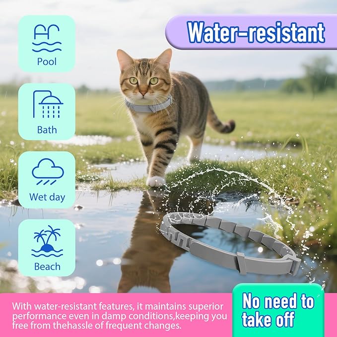 Flea and Tick Collar for Cats – Natural Essential Oil Formula, 60 Days Repellent Protection, Waterproof & Adjustable Flea Collar for Small, Medium & Large Cats (Grey, 2 Pack)