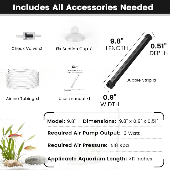 hygger Weighted Nano Mist Bubble Wall Bar, 9.8" Self-Sinking ABS Air Stone Strip with Gentle Oxygen Diffuser for Freshwater & Marine Aquarium, Hydroponics