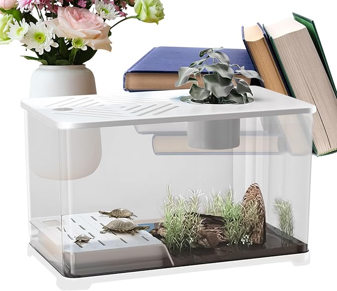 Fish Tank – Aquarium Starter Kit | Large Panoramic HD Aquarium with Turtle Resting Platformz, Modern Water Container for Guppy, Betta, Shrimp, Jellyfish, Small Fish, Home Office Apartment Décor, Easy