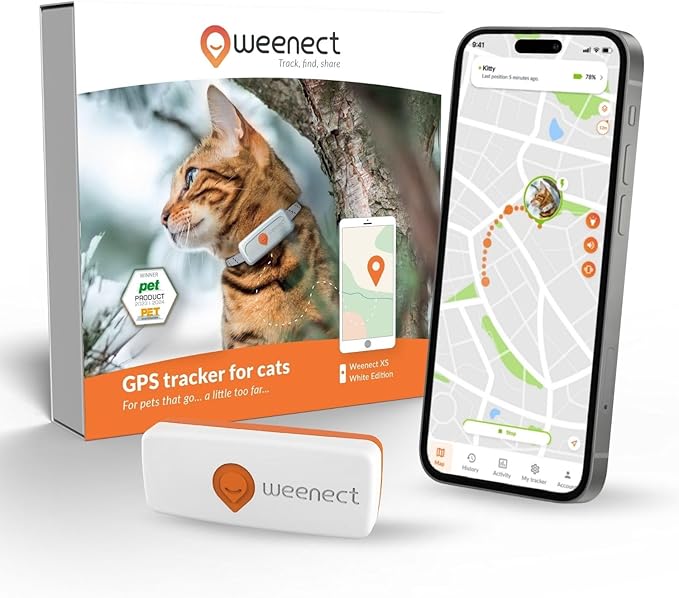 Weenect Cat XS - New GPS Tracker for Cats | Real-time Mini GPS Tracker for Cats | Smallest Model on The Market | Collar Included | Subscription Required