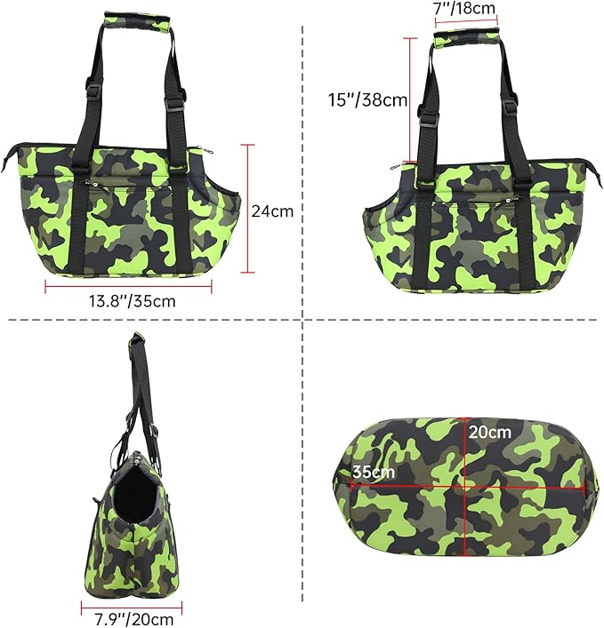 Premium 10mm Padded Dog Purse Carrier for Small Dogs, Pet Tote Bag Shoulder Carrying for Dog/Cat Below 4kg/9lbs -Camouflage Green