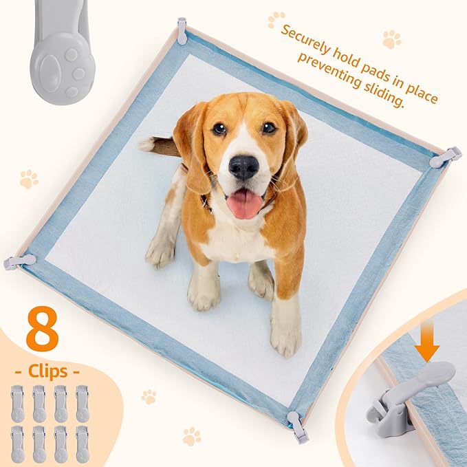 LOOBANI Dog Pee Pad Holder - 2 Pack Silicone Puppy Pad Holder - High Edge Dog Potty Tray with 4 Holder Clamps for Puppy Potty Training, Fits Up to 24" x 24" Training Pads, Beige