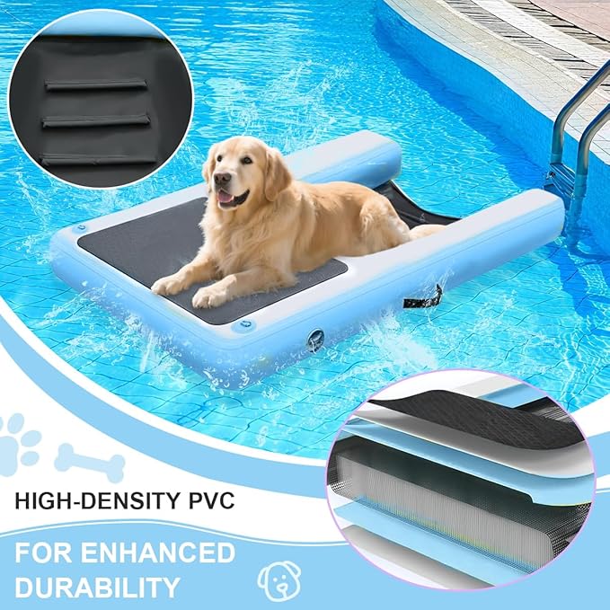 Inflatable Dog Water Ramp, Non-Slip Floating Dock Ladder for Pools, Boats & Lakes, Pool Ramp for Dogs Up to 200 Pounds, Light Blue