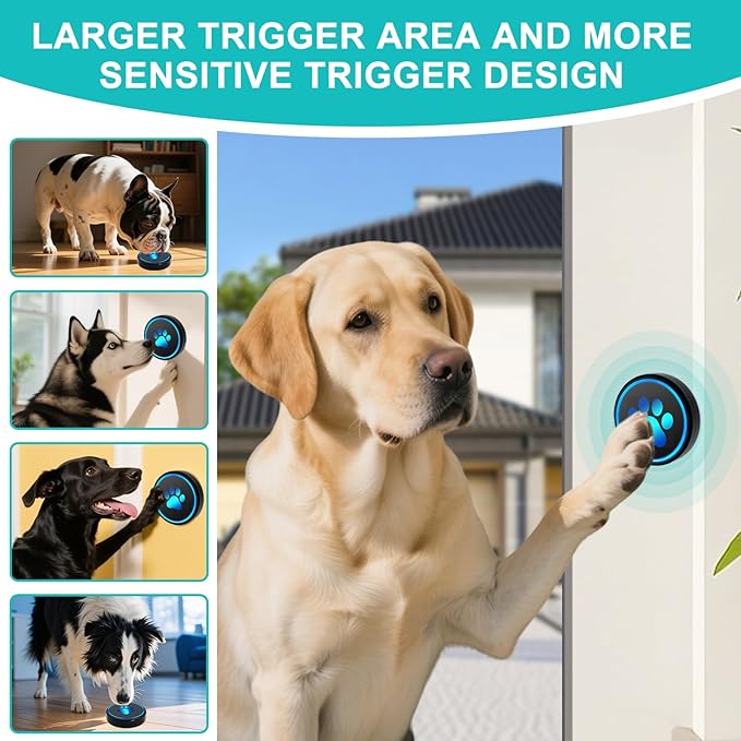 Dog Door Bell for Potty Training, Smart Wireless Doggie Doorbell to Go Outside, 1000 Feet Long Range with IP65 Waterproof Super-Light Touch Button, 60 Melodies & Adjustable Volume (1 Button)